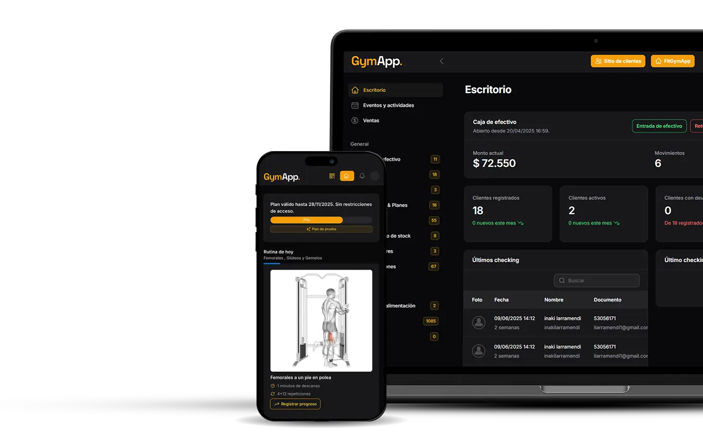 GymApp en escritorio y móvil